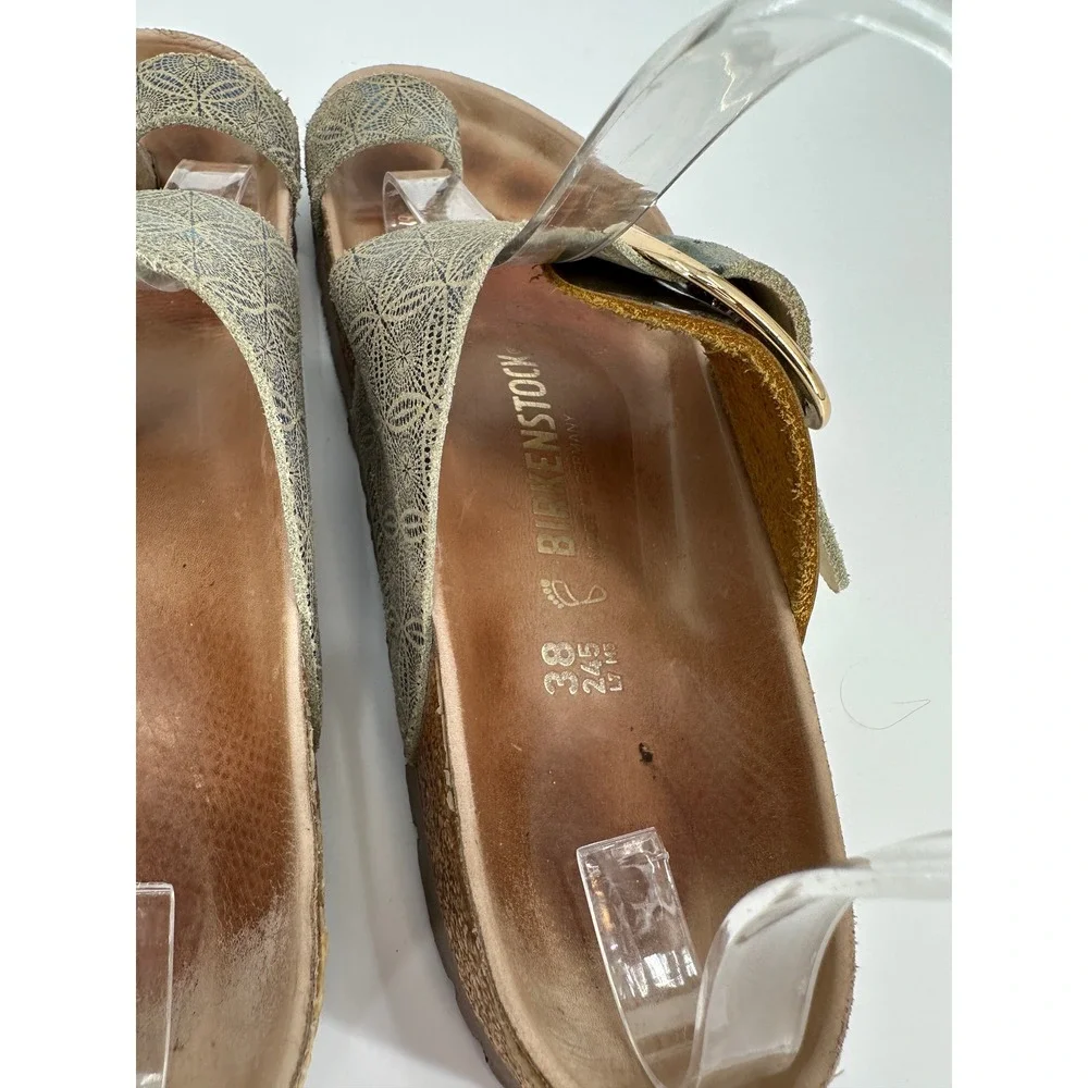 Birkenstock Miramar Hex Blue Big Buckle Sandals Gold Geometric Women's 38 RARE